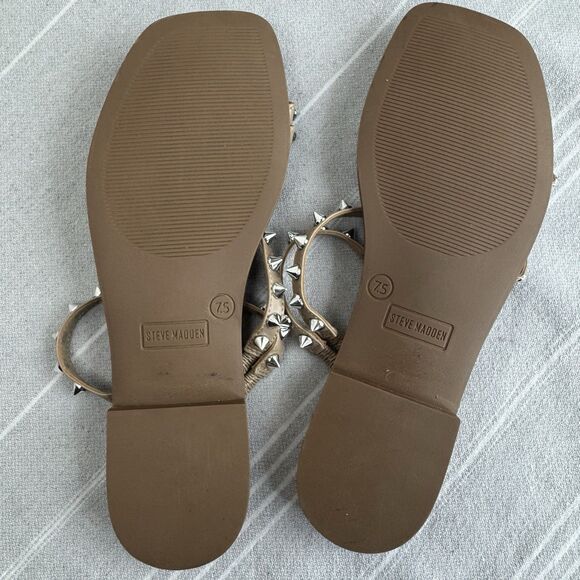 Steve Madden Skylar Slip On Studded Strappy Flat Sandal Bling Tan Silver 7.5 - Picture 10 of 11